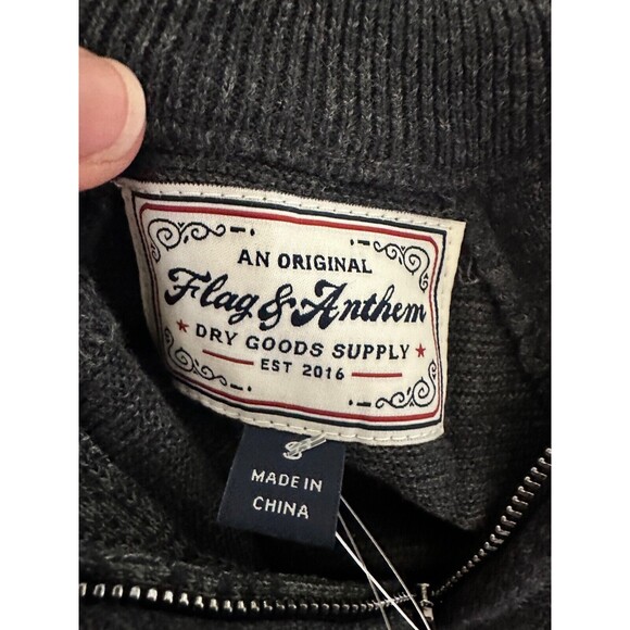 Flag & Anthem Quarter Zip Sweater Mens Small Mock Neck Gray 100% Cotton Gorpcore - Picture 4 of 5